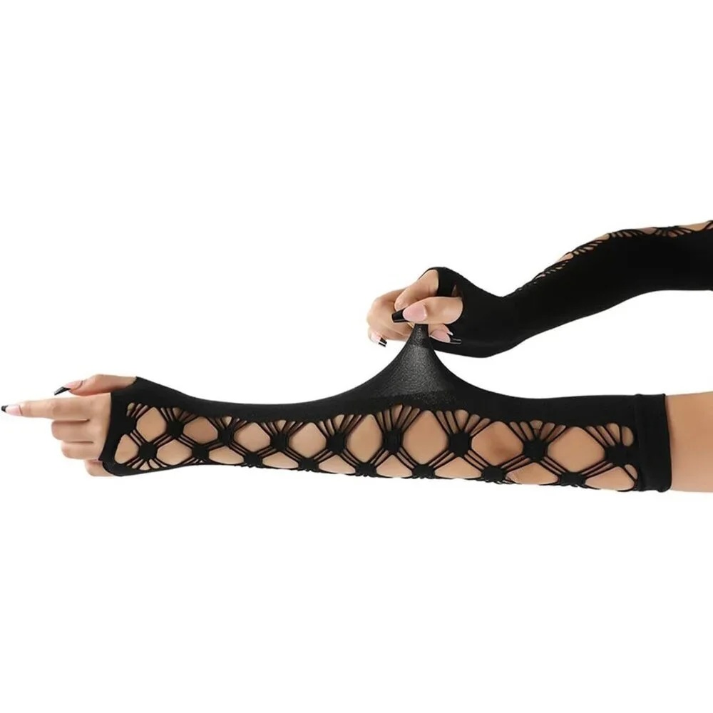 Women's Fishing Halloween Black 5 Net Gloves Fingerless Gothic Accessories